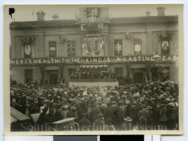 Image: [Timaru Post Office decorated for the coronation of Edward VII]