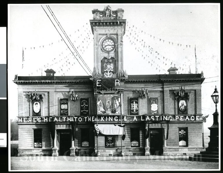 Image: [Timaru Post Office decorated for the coronation of Edward VII]