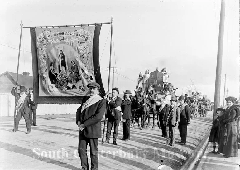 Image: [Timaru Oddfellows marching in the Coronation Parade, 1911]