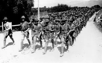 Soldiers marching near Featherston Military Camp Image: Soldiers marching near Featherston Military Camp