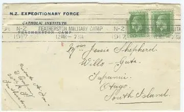 Catholic Institute, Featherston Military Camp : envelope Image: Catholic Institute, Featherston Military Camp : envelope