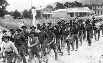 Soldiers marching through Featherston Image: Soldiers marching through Featherston