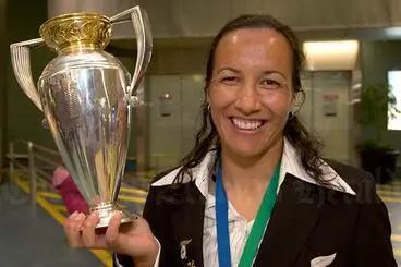 Farah Palmer with women's rugby World Cup Image: Farah Palmer with women's rugby World Cup