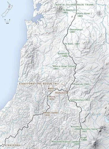 Development of railway lines through the King Country Image: Development of railway lines through the King Country