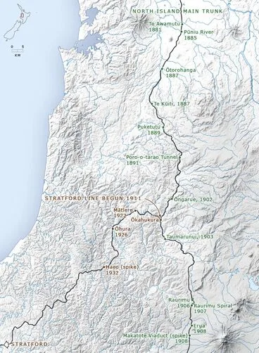 Image: Development of railway lines through the King Country