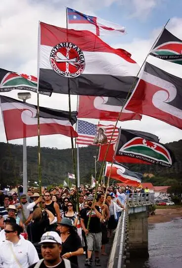 Image: Māori flags at Waitangi Day, 2008