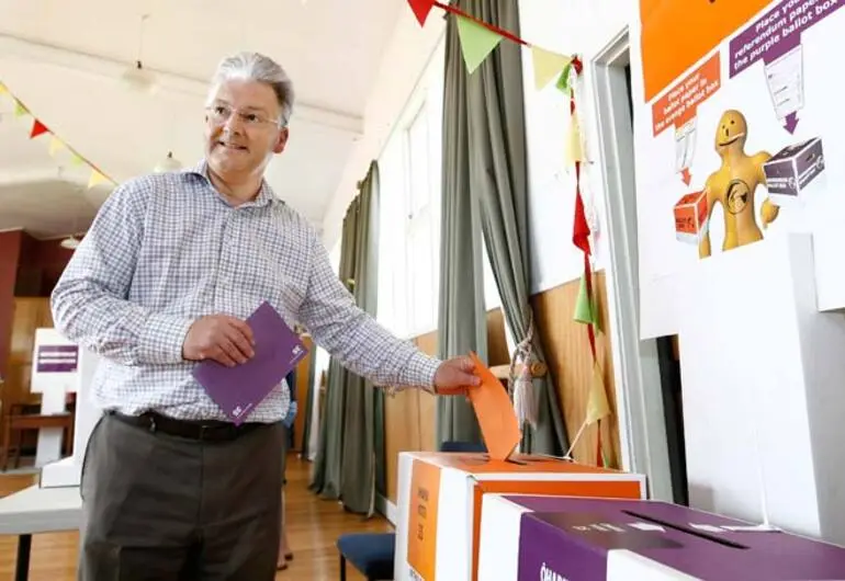 Image: Peter Dunne voting in the 2011 referendum