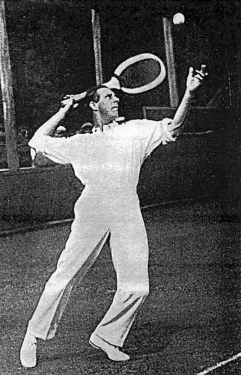 Image: Anthony Wilding mid-serve, 1914