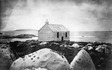 Image: Remains of a chapel and school, Ruapuke Island, 1895