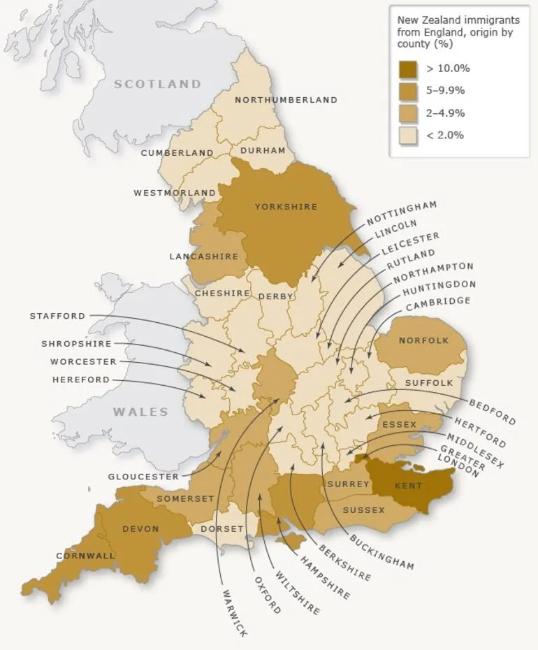 Image: New Zealand immigrants from England by county, 1840–52