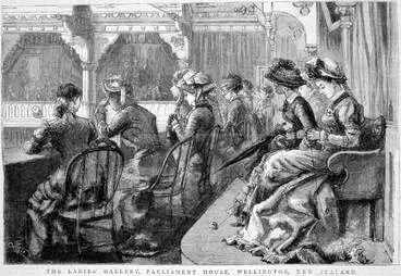 Image: Knitting in the ladies' gallery at Parliament, 1880