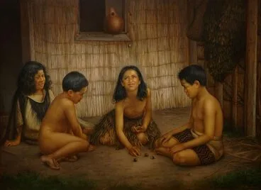 Māori children playing ruru Image: Māori children playing ruru