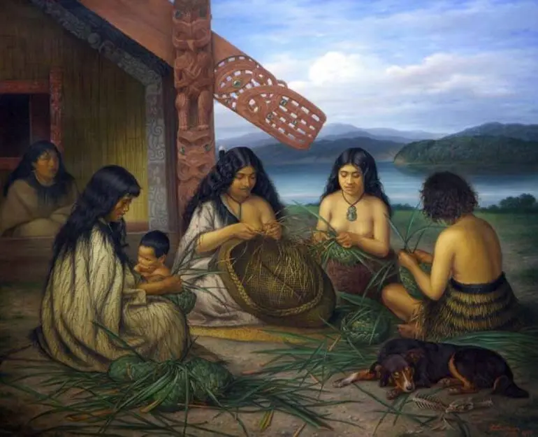 Image: Making flax baskets