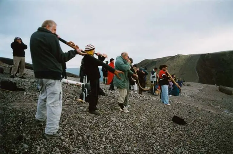 Image: Playing puoro on Mt Tarawera, 2004