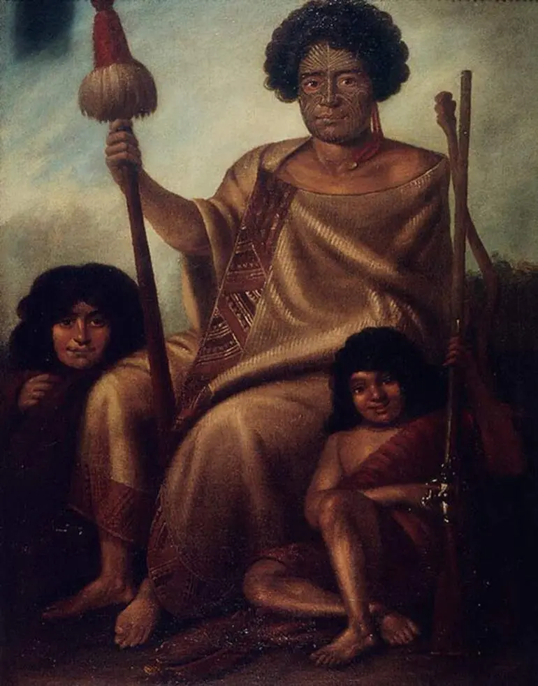 Image: Augustus Earle's portrait of Rangituke, his wife and son, 1827