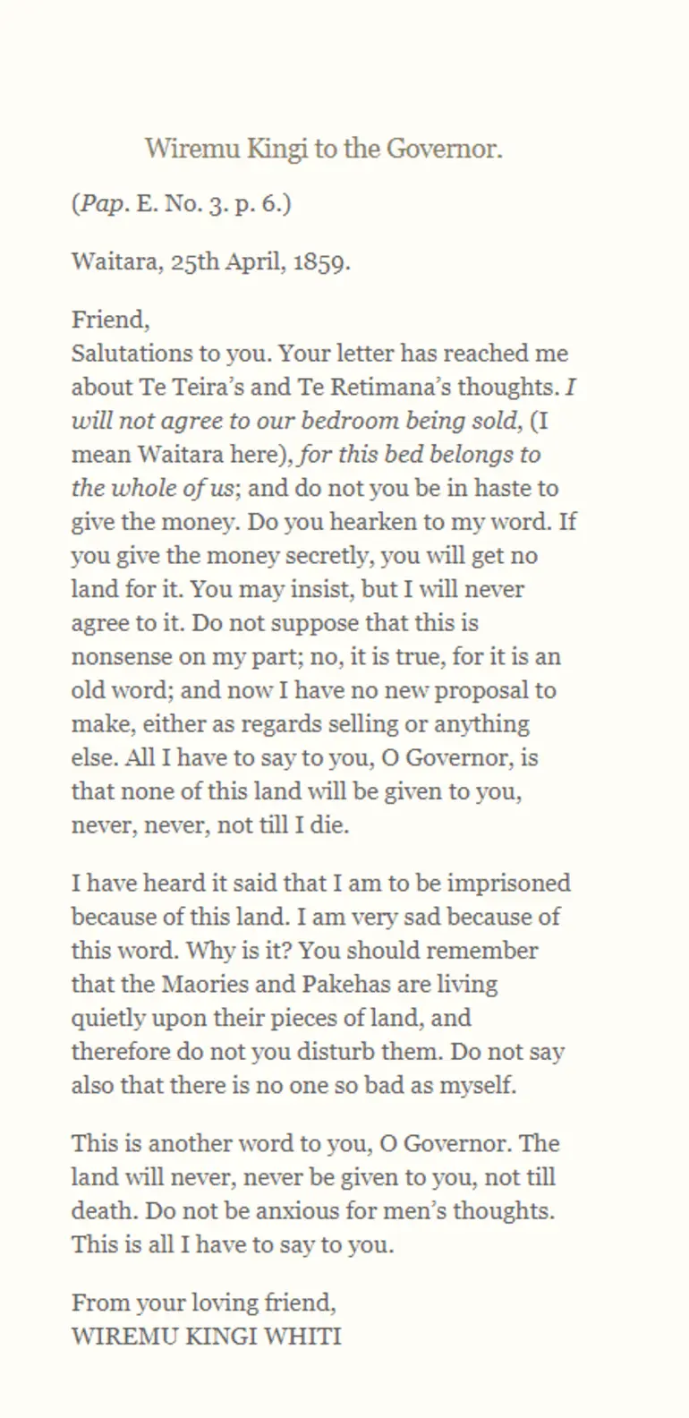 Image: Letter from Wiremu Kīngi Te Rangitāke