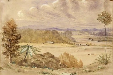 Image: A view of William Fox's Westoe estate, Rangitikei, by Edith Stanway Halcombe
