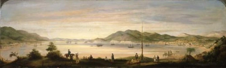 Image: Painting of Wellington harbour and town, 1842, by William Mein Smith