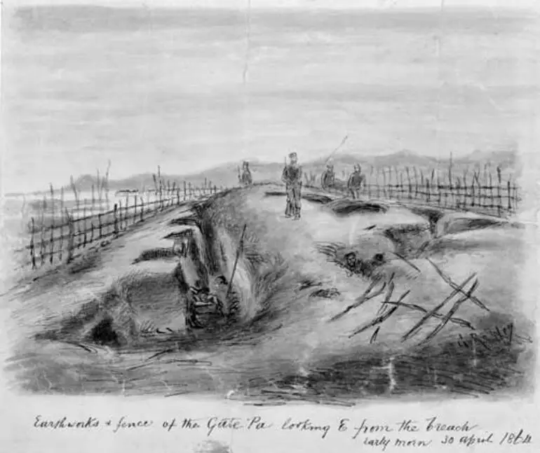 Image: A view inside Gate Pā, 1864