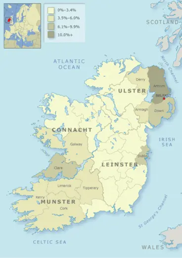 County of origin of Irish immigrants, 1853–70 Image: County of origin of Irish immigrants, 1853–70