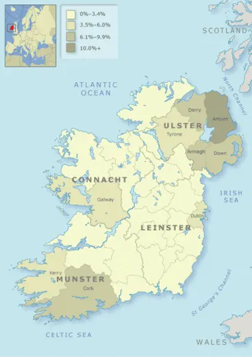 Image: County of origin of Irish immigrants, 1916–45