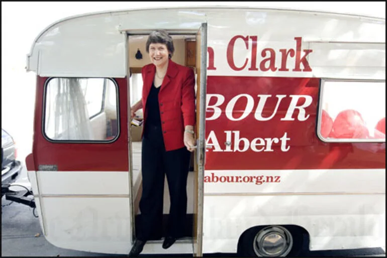 Image: Helen Clark and her mobile electorate headquarters