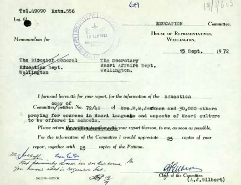 Image: Māori language petition memo
