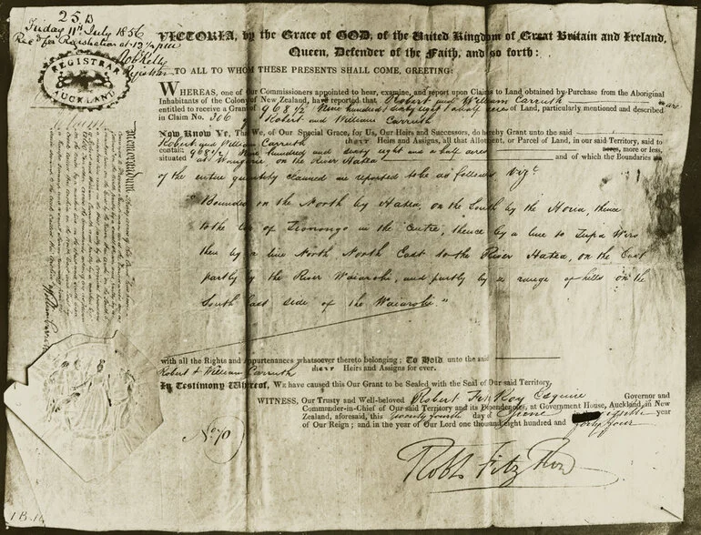 Image: Land Grant Document 2: Robert & William Carruth