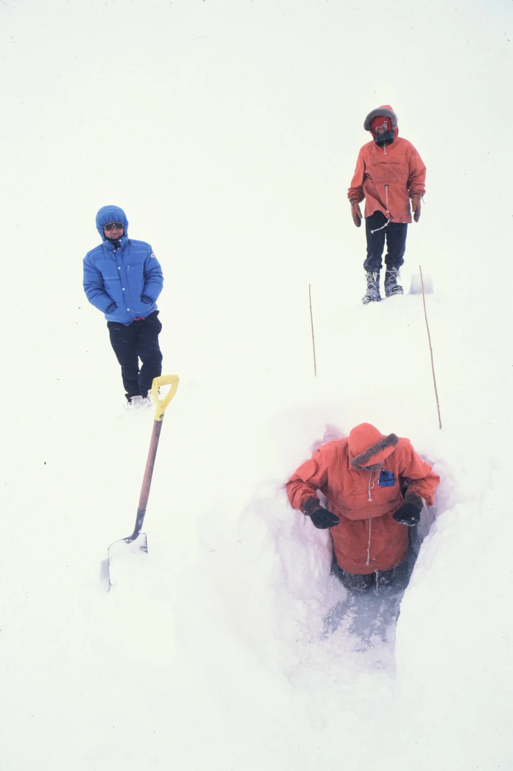 Snow mound by fish hut, Japanese visitor, Don Ensor (top) John McDonald