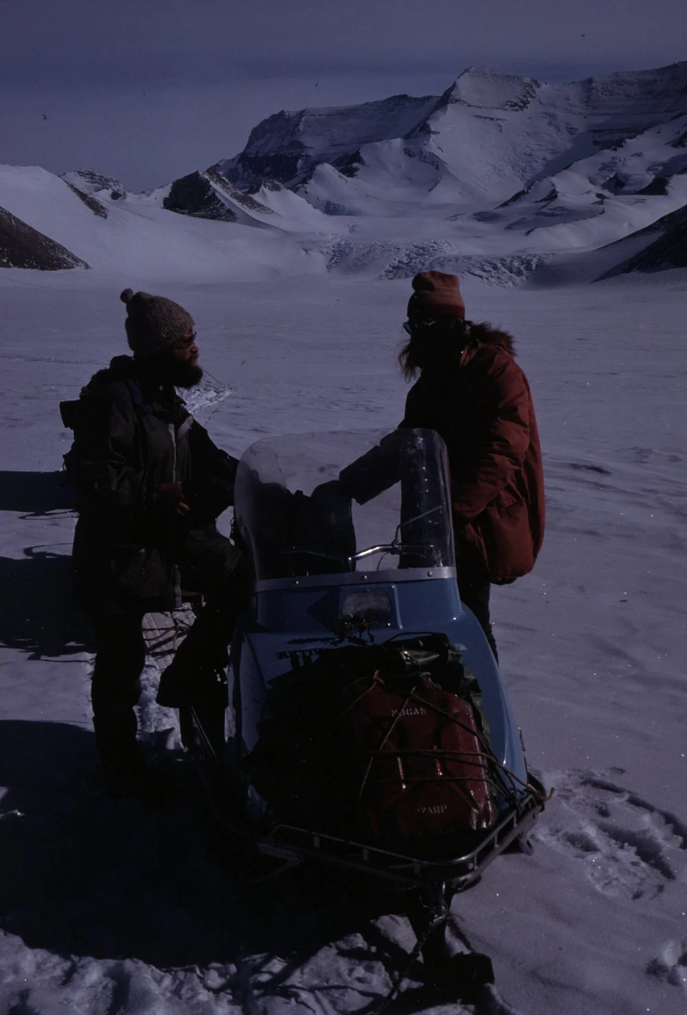 Scientists at the foot of the Hooker Glacier