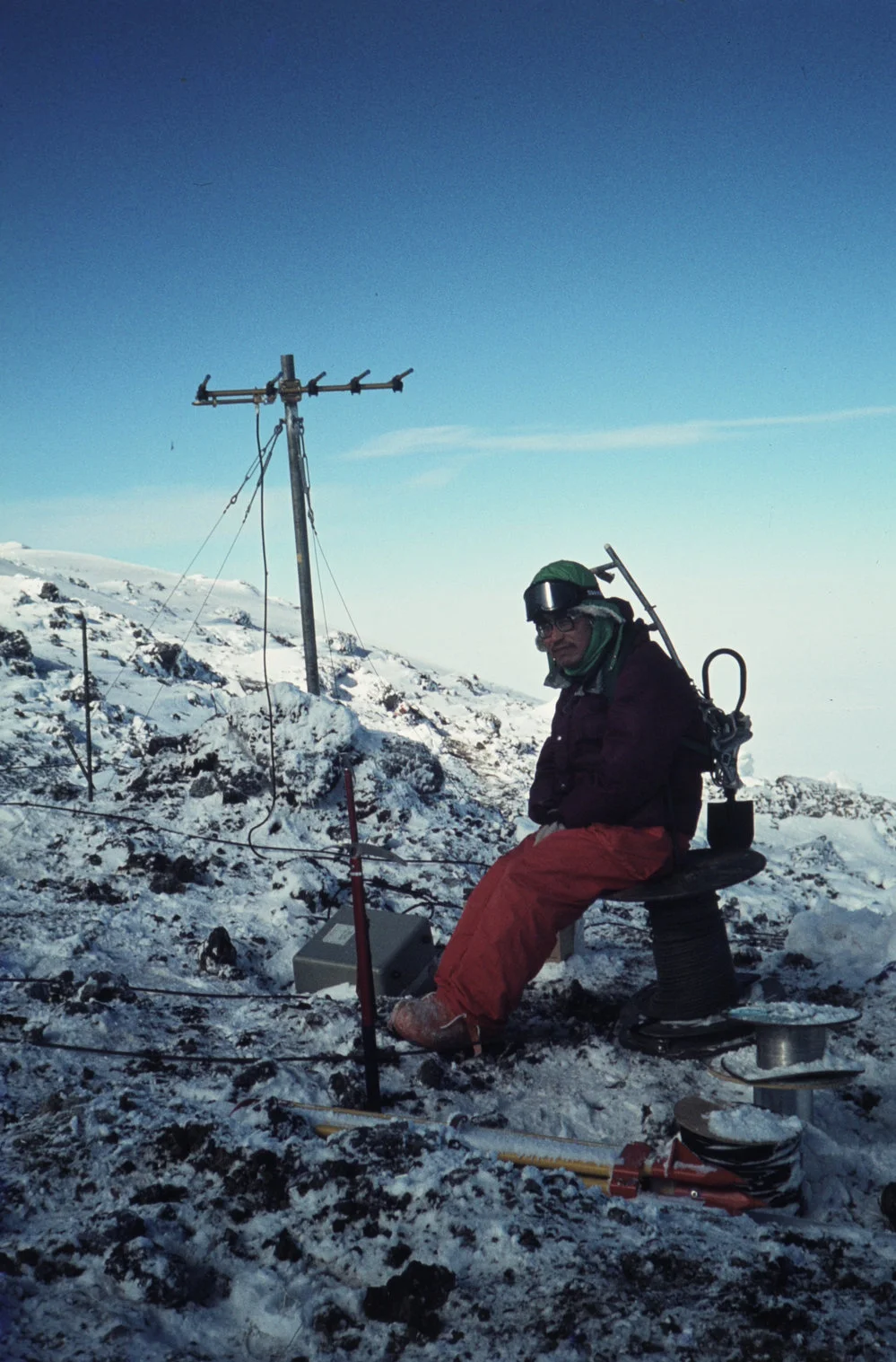 Japanese Scientist at telemetry link on crater rim
