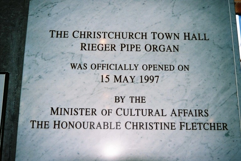 Organ Plaque, Christchurch Town Hall