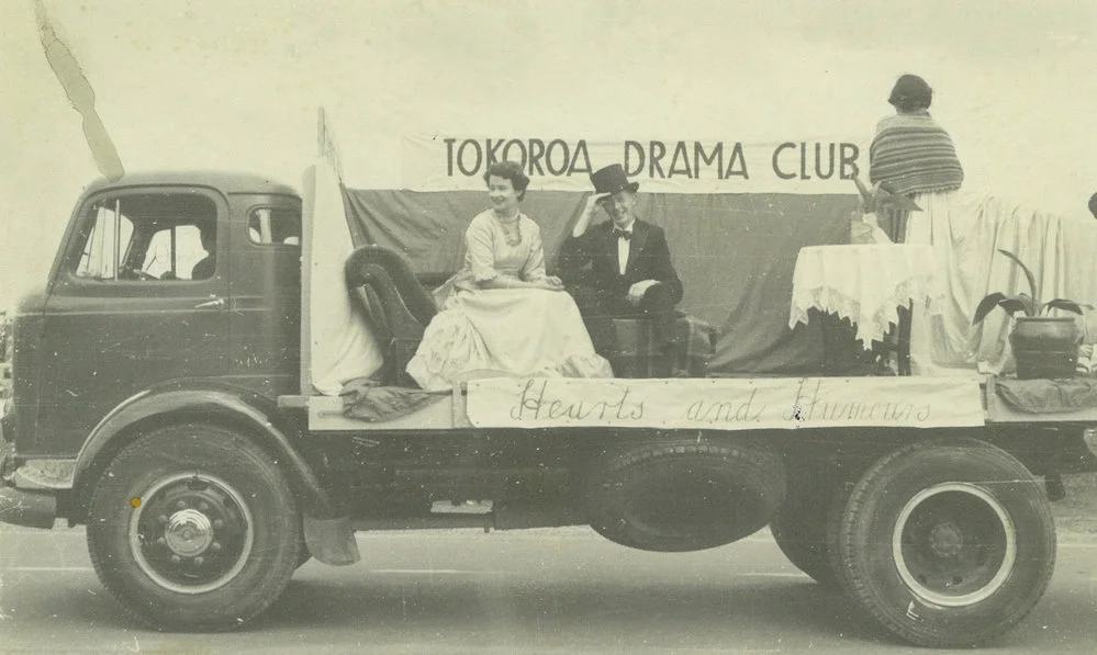 Egmont Box Company, Limited. Tokoroa Drama Club float in a procession, 1950s to 1960s