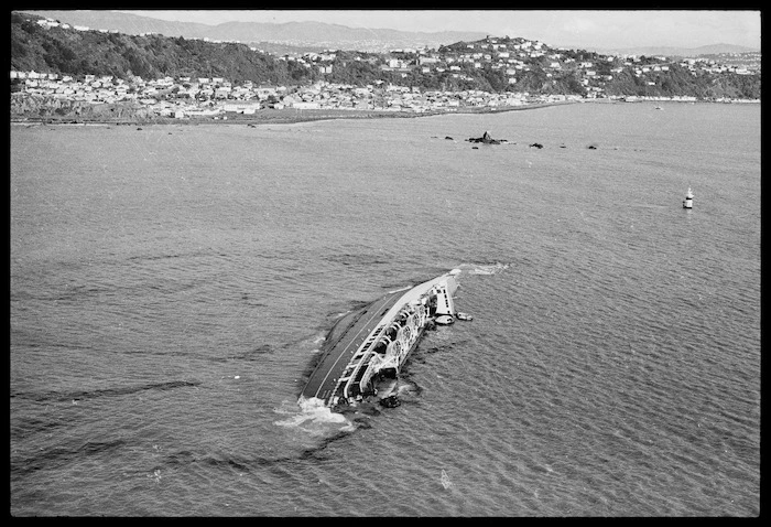 Aerial view of Wahine shipwreck with Seatoun in background