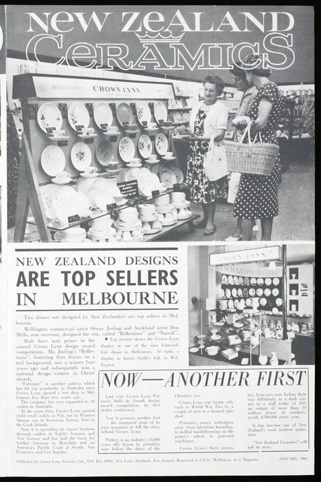 Crown Lynn Potteries Ltd :New Zealand ceramics. New Zealand designs are top sellers in Melbourne. Now - another first ... January 1963.
