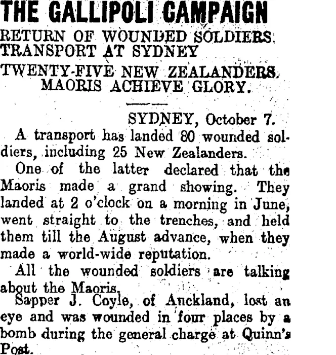 The Gallipoli Campaign Otago Daily Times 8 10 1915 Record Digitalnz 2686