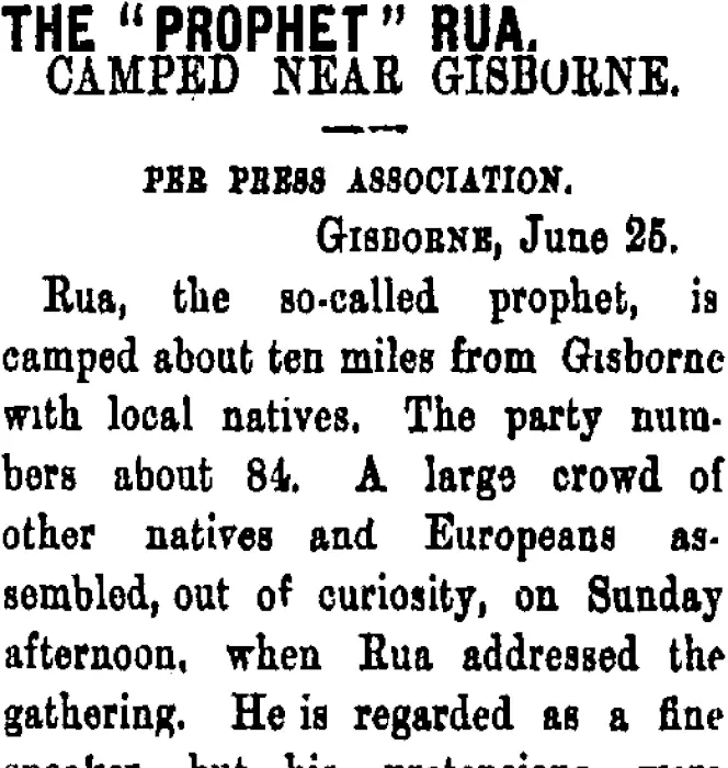 THE PROPHET RUA. (Taranaki Daily News 26-6-1906)