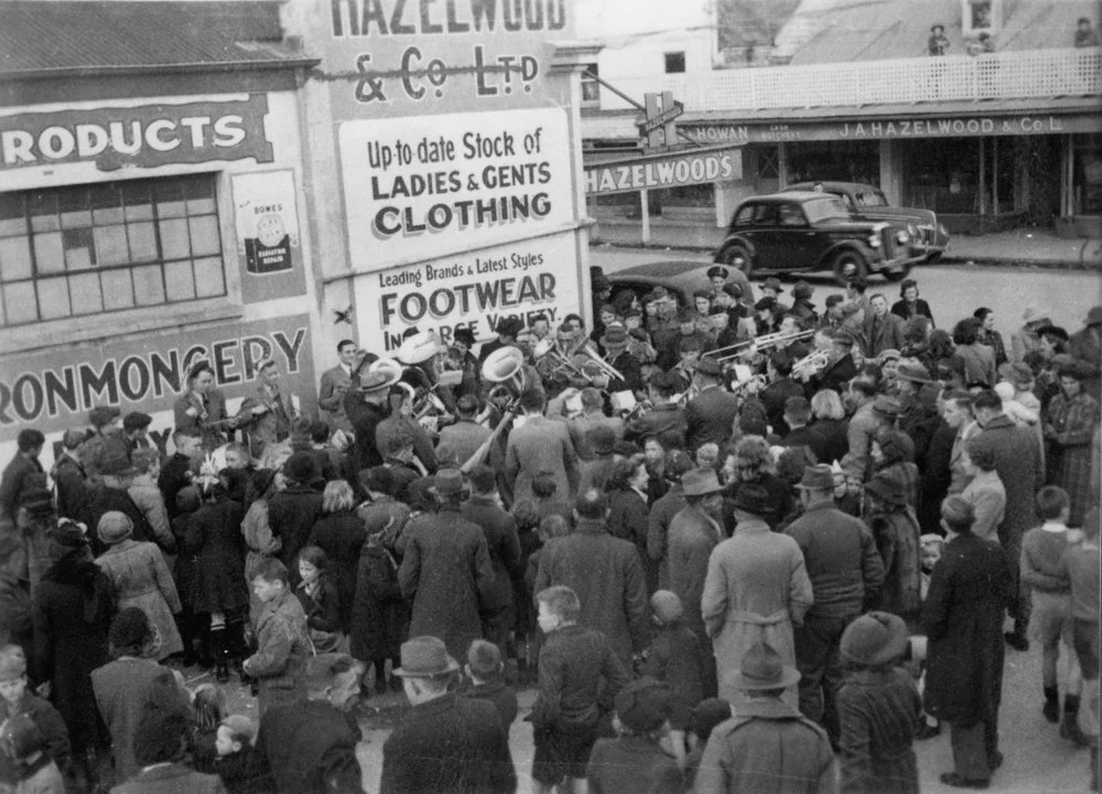 Upper Hutt Municipal Band, 1945; VJ Day, off Main Street.