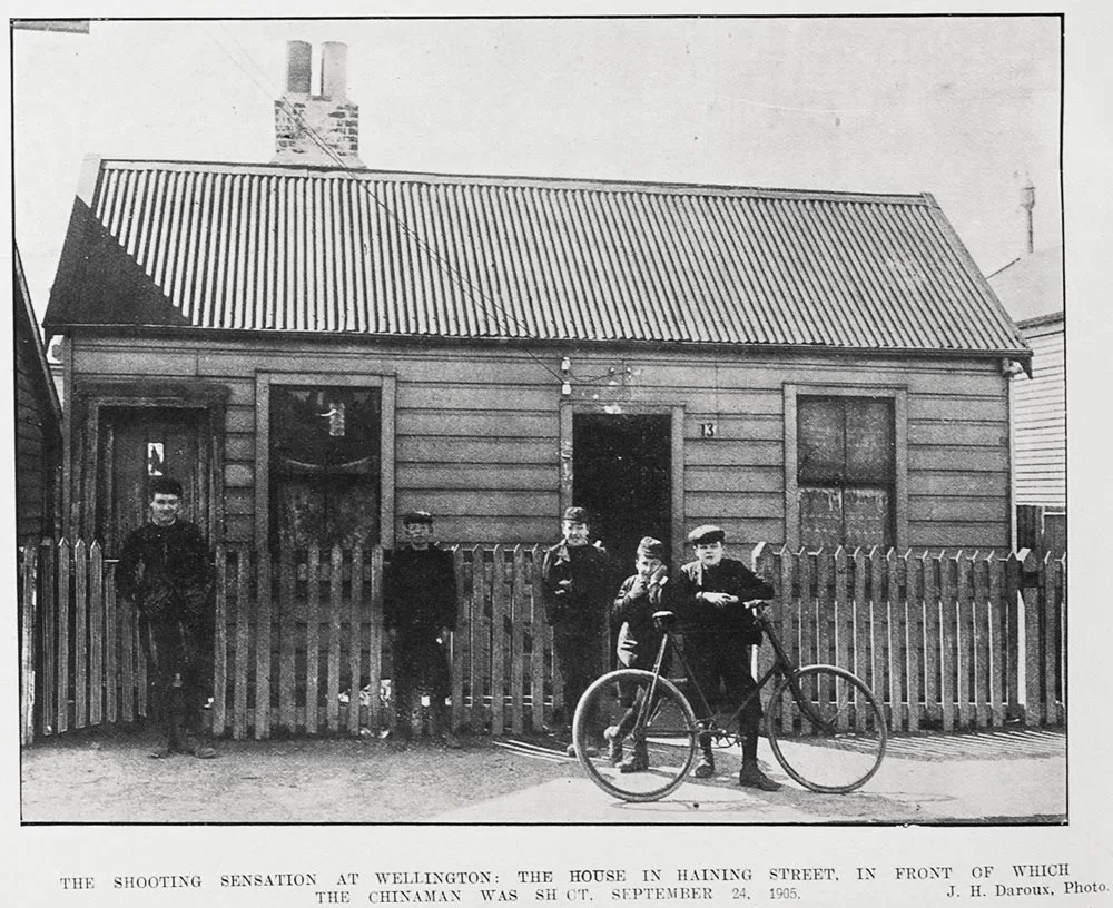 THE SHOOTING SENSATION AT WELLINGTON: THE HOUSE IN HAINING STREET, IN FRONT OF WHICH THE CHINAMAN WAS SHOT, SEPTEMBER 24, 1905.