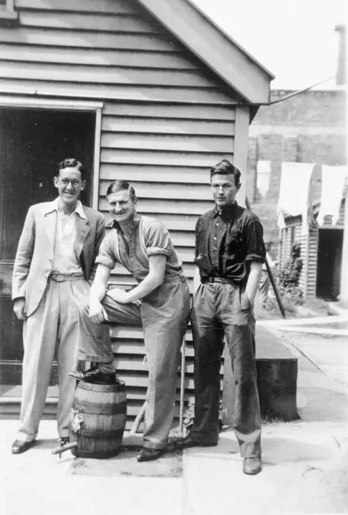 Ian Milner (left), Denis Glover (centre) and Robert Lowry, at Christchurch, 1933
