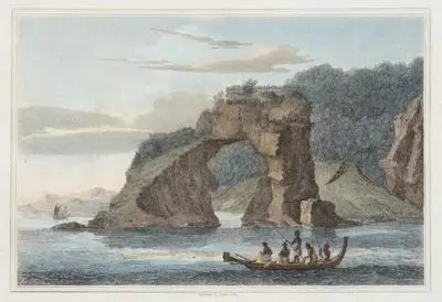 A Fortified village called a Hippah, built on a perforated rock at Tolaga in New Zealand