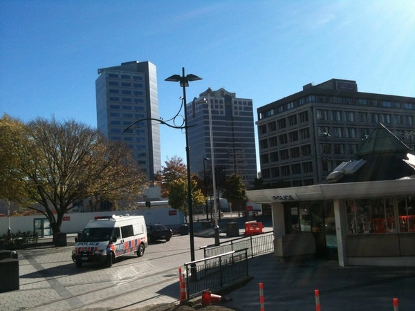 Police van in Cathedral Square