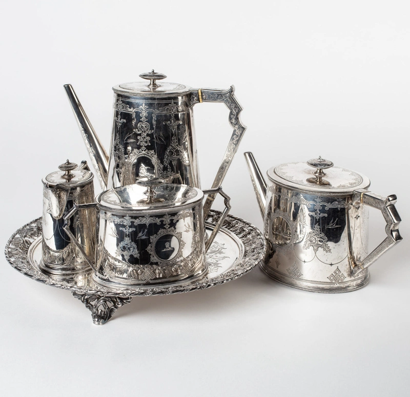 Tea and Coffee Service, with Salver presented to Dr J A R Menzies 1875