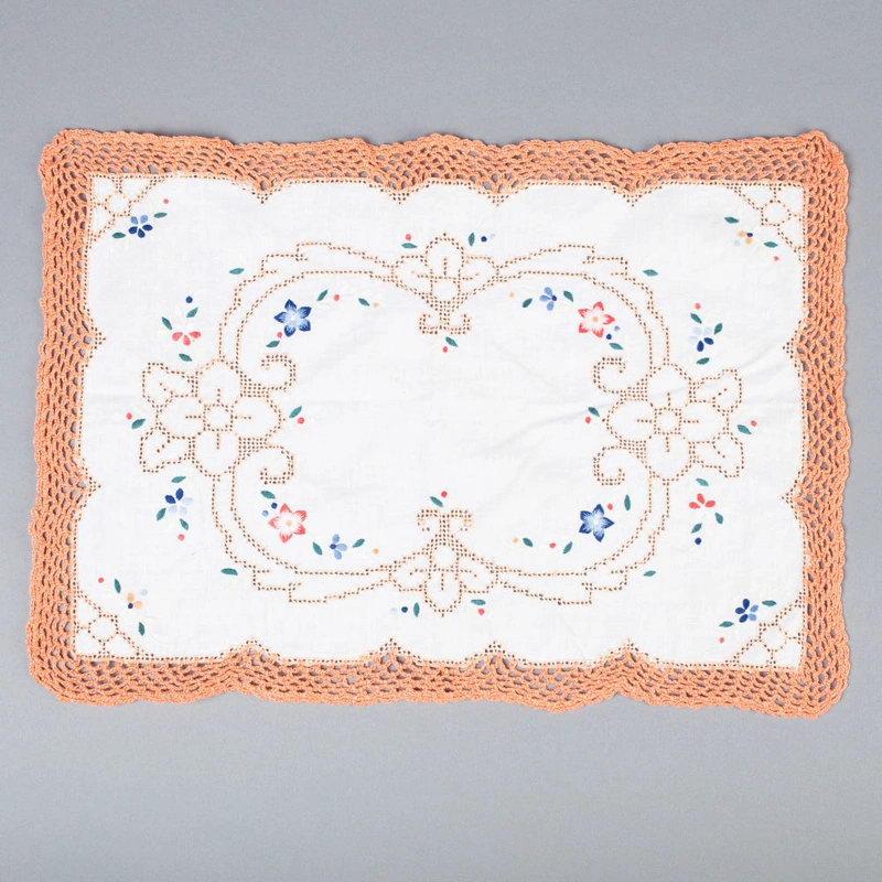 Tray Cloth, Orange Crocheted Edges