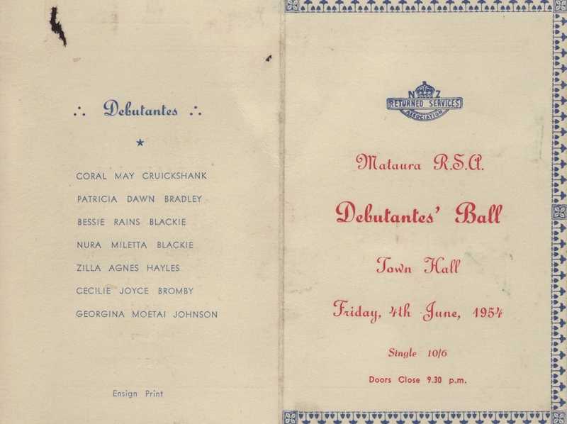 Programme, Mataura R.S.A Débutantes Ball, 1954