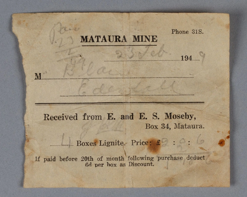 Invoice; E. & E.S. Moseby, Mataura Mine
