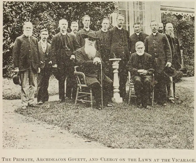 The Primate, Archdeacon Govett, and clergy on the lawn at the vicarage