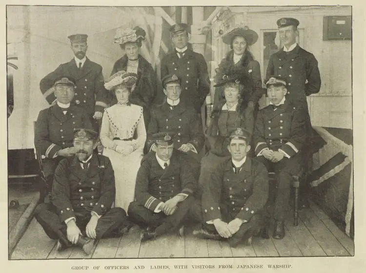 Group of officers and ladies, with visitors from Japanese warship