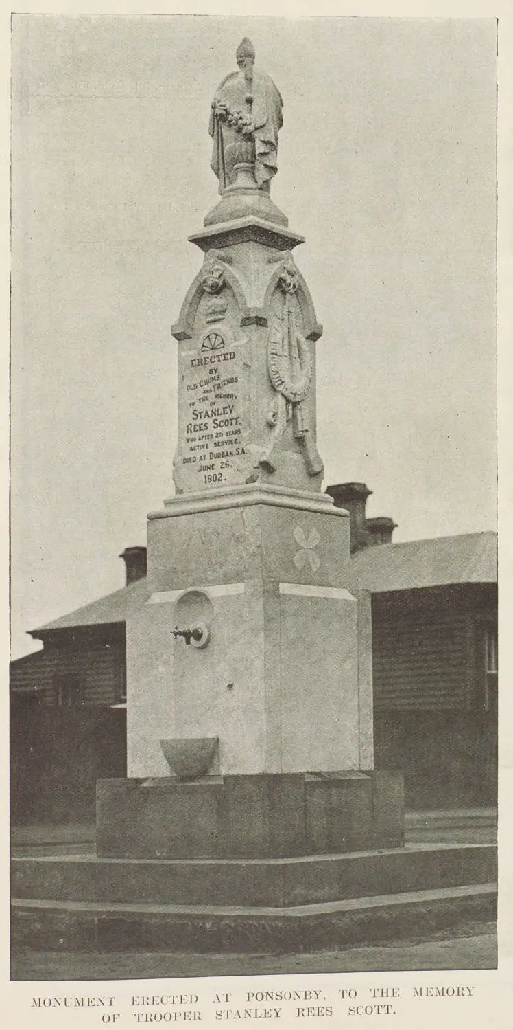 Monument erected at Ponsonby, to the memory of trooper Stanley Rees Scott