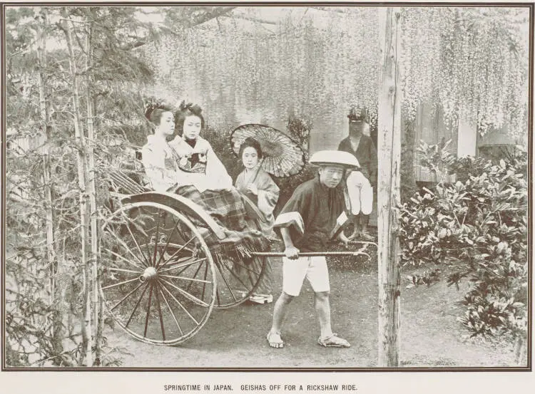Springtime in Japan. geishas off for a rickshaw ride